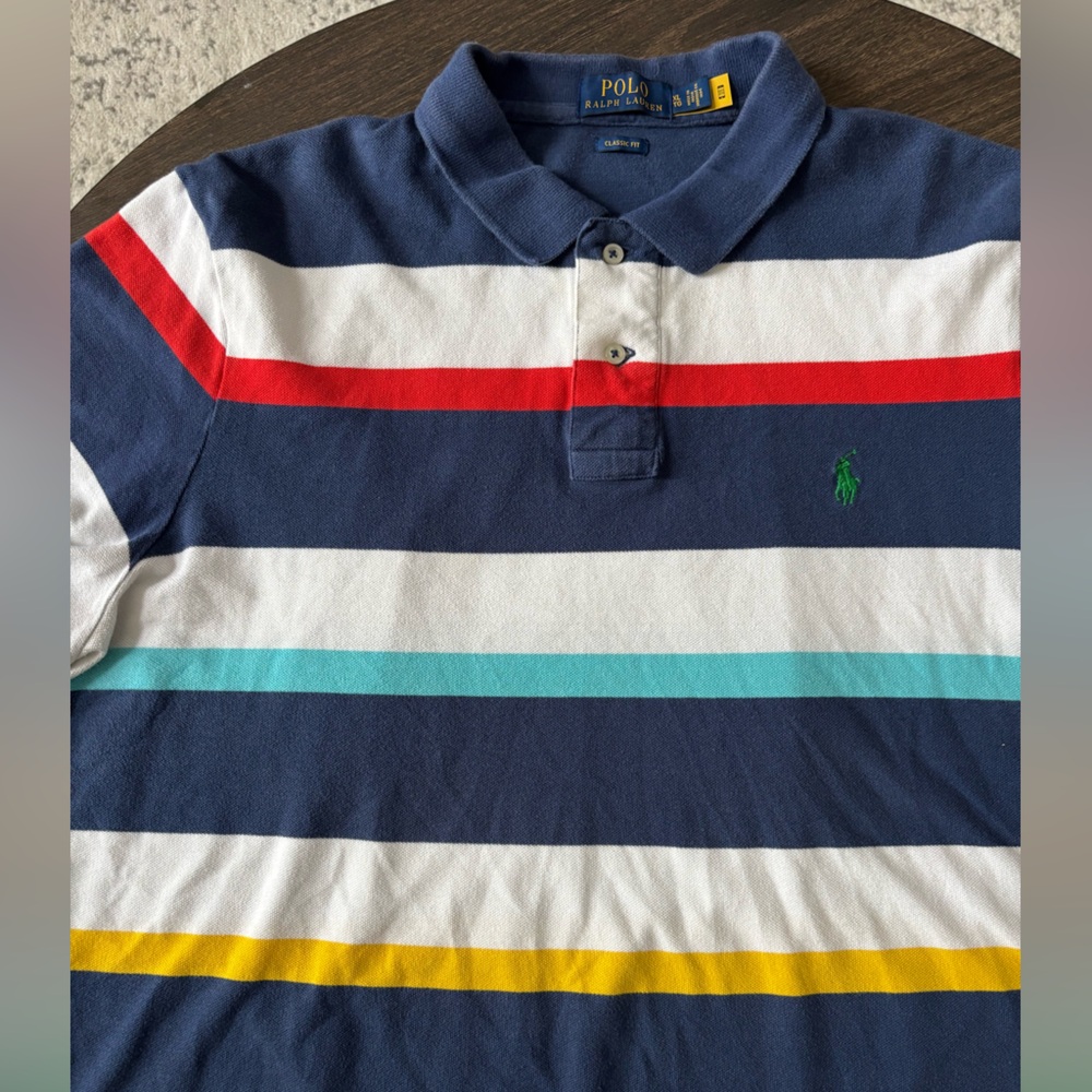 Polo Ralph Lauren Classic Fit Striped Mesh‎ Polo Shirt Vacation Blue Multi XL - Picture 4 of 6